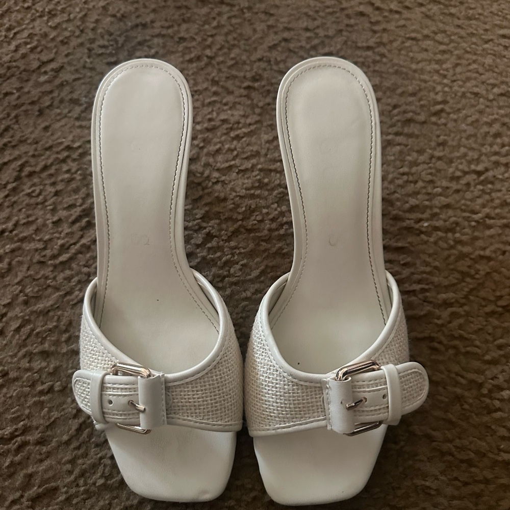 Guess White Heeled Mules with Square-Toe Design